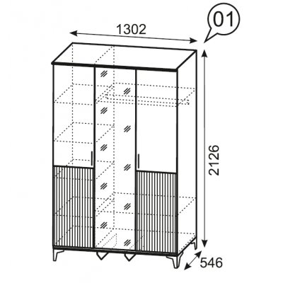 Шкаф 3-х дверный Дюна с зеркалом м.1