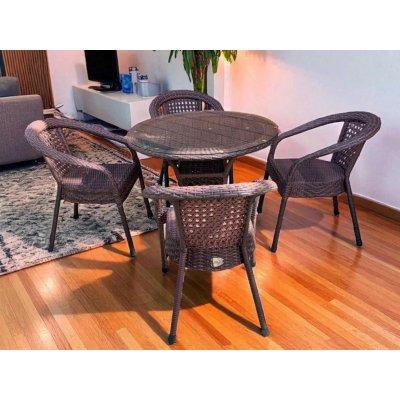 Комплект из искусственного ротанга DECO Стол круглый 80 и 4 стула Шоколад
