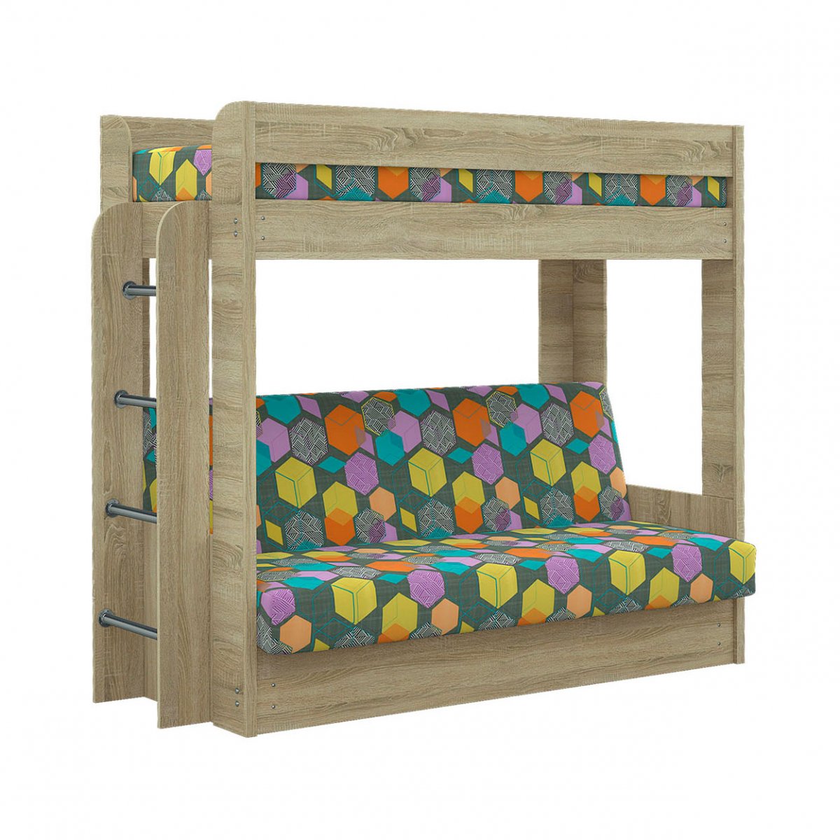Кровать двухъярусная с диваном Дуб Сонома/GEOMETRY MULTY Элегия