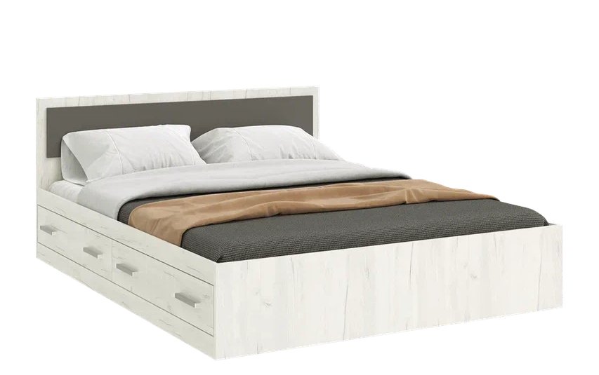 Кровать Фиеста NEW 160х200 с ящиками Дуб Крафт Белый/Графит Миф