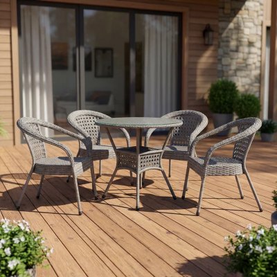 Айко Комплект из искусственного ротанга DECO Стол круглый 80 и 4 стула Серый